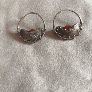 Silver and Carnelian Hoop Earrings